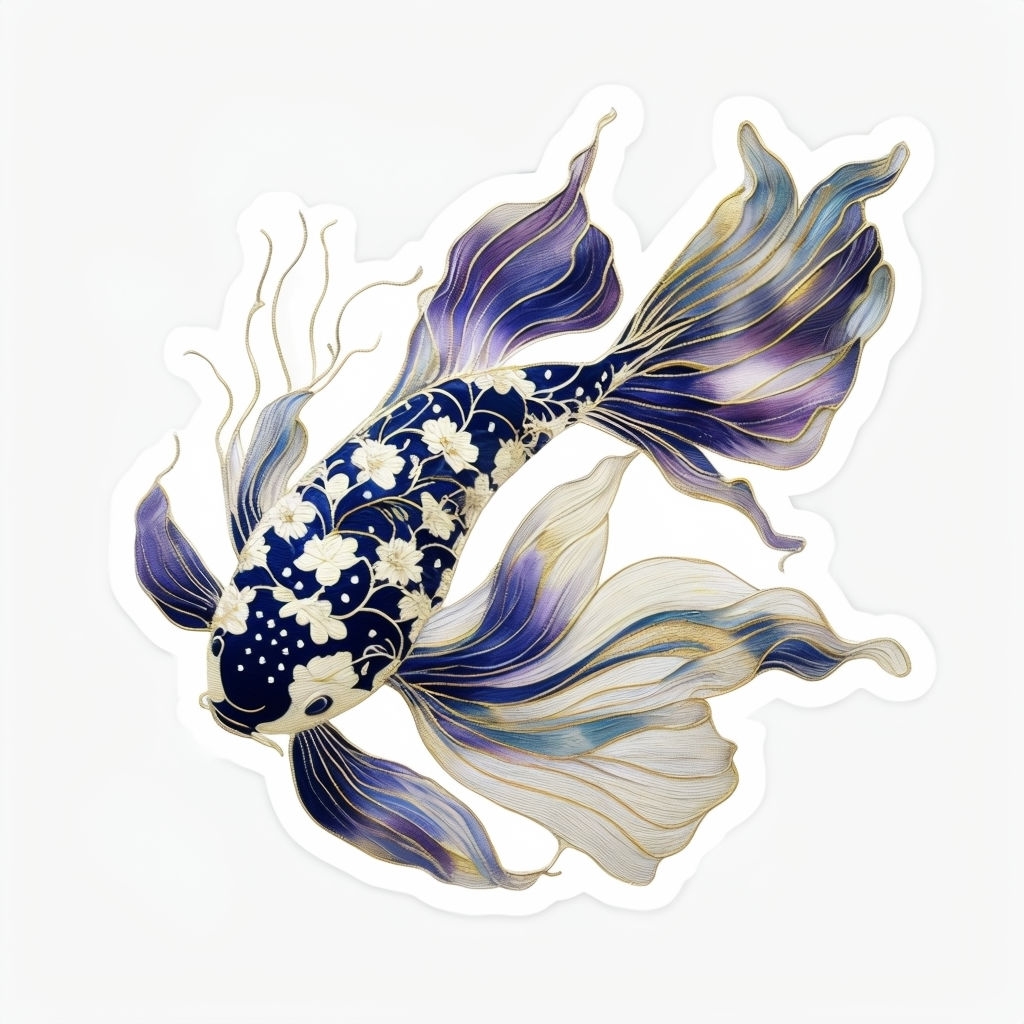 Intricate Koi Fish Embroidery Design Sticker