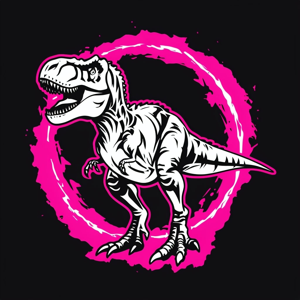 Dramatic White T-Rex Silhouette with Neon Pink Halo Sticker