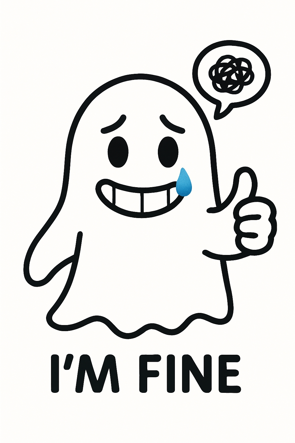 Playful Ghost Illustration with 'I'm Fine' Text T-Shirt
