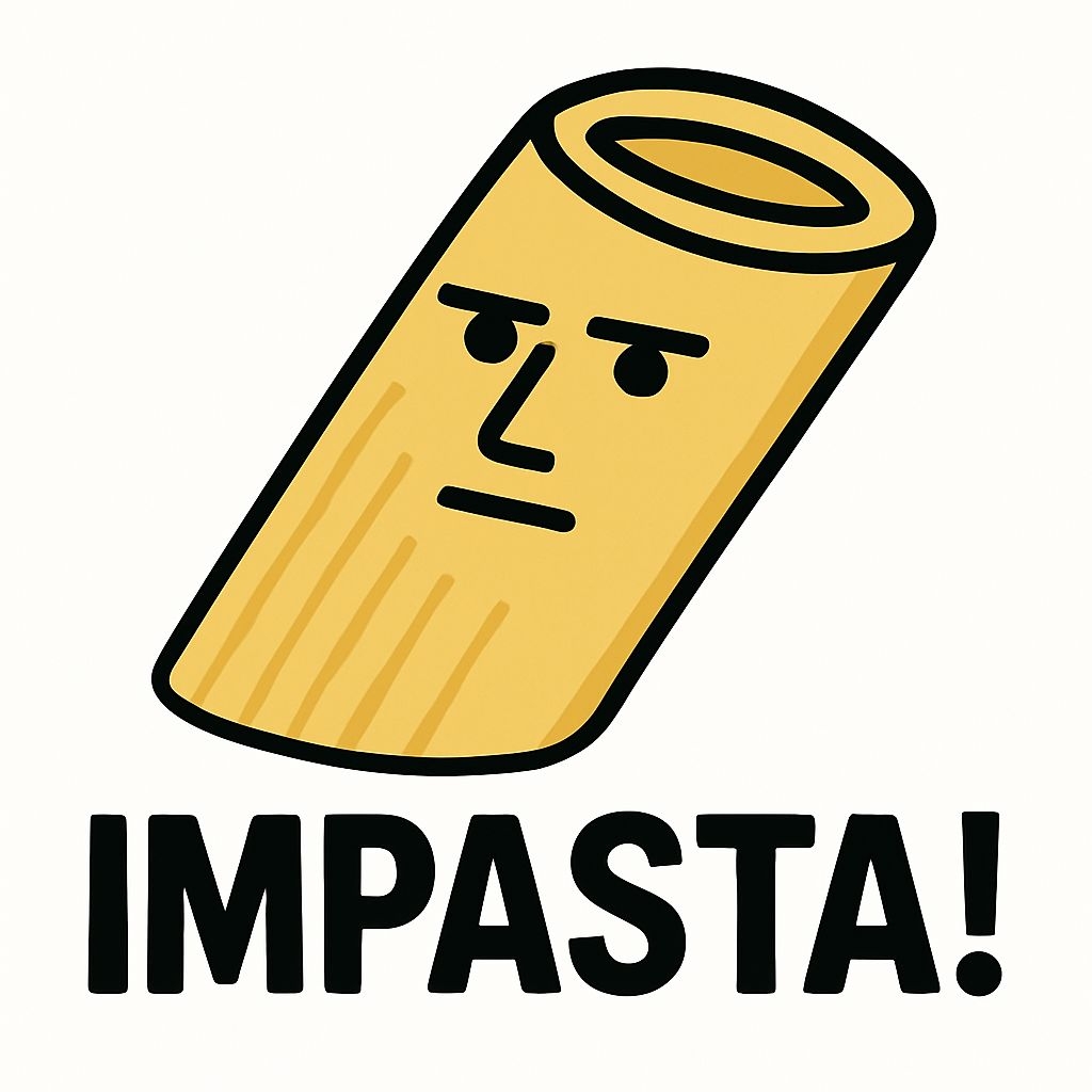 Playful Cartoon Impasta Character with Serious Expression Sticker