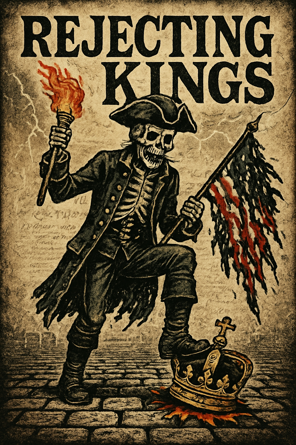 Revolutionary War Skeleton with Torch and Flag T-Shirt