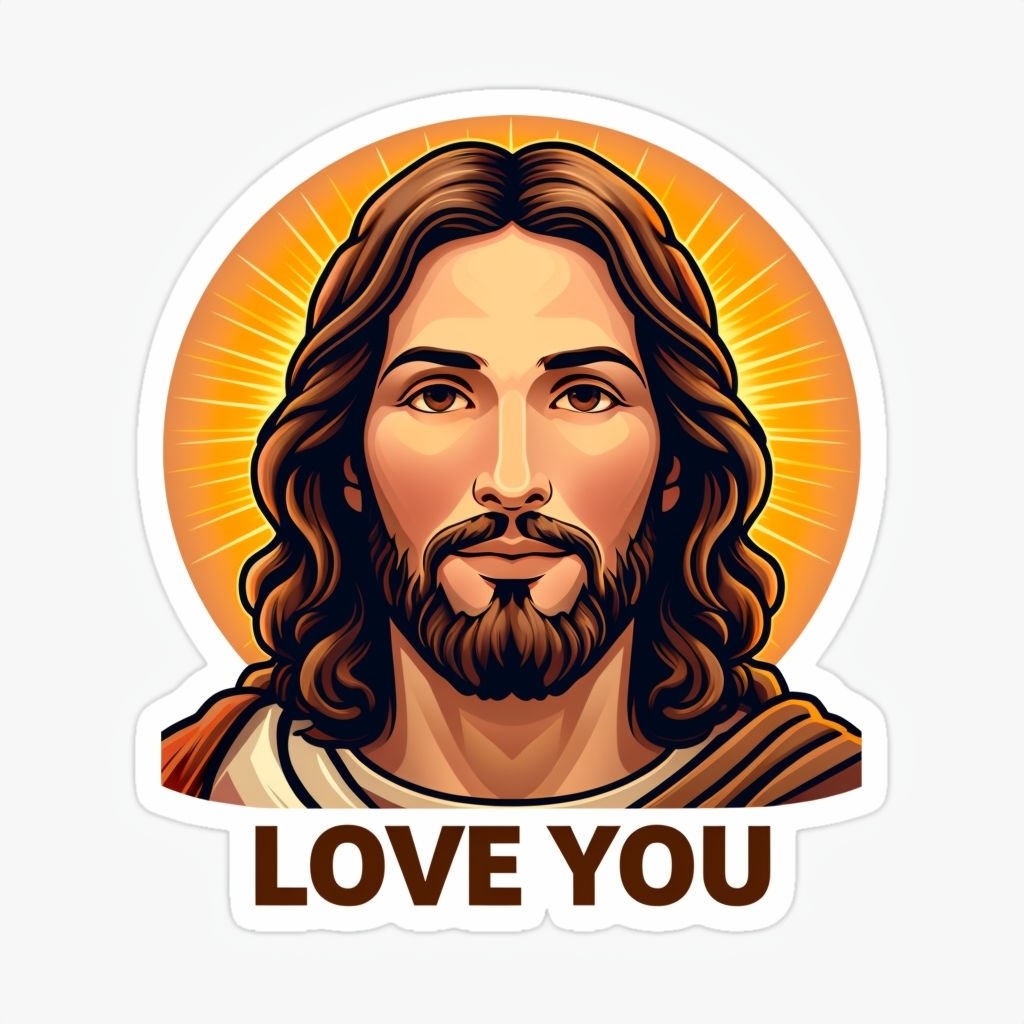 Serene Jesus Christ with Halo and 'LOVE YOU' Text Sticker