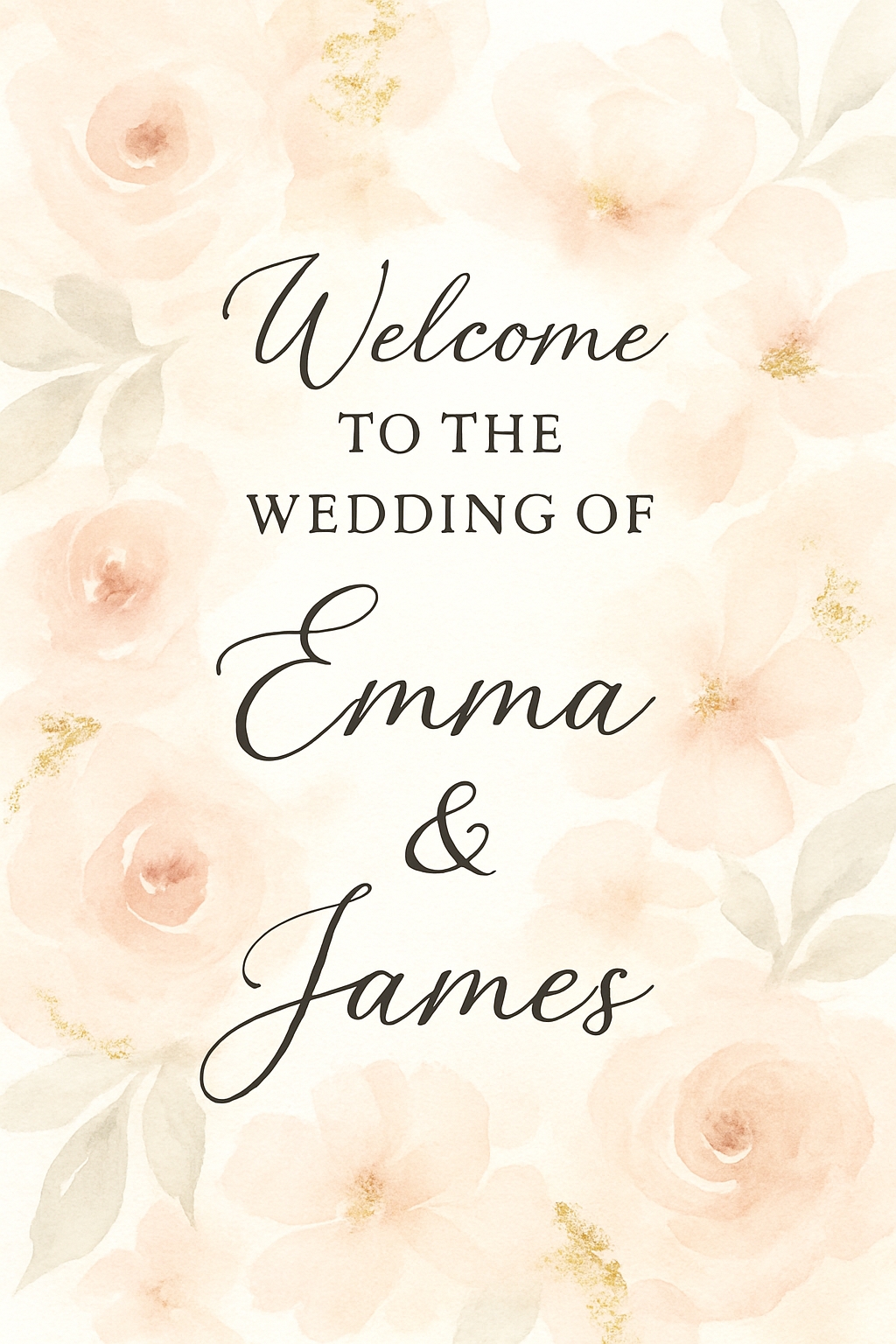 Elegant Watercolor Wedding Welcome Sign with Floral Accents Event Sign