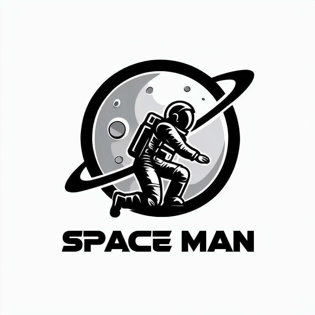 Minimalist Black Astronaut with Planet Logo Design