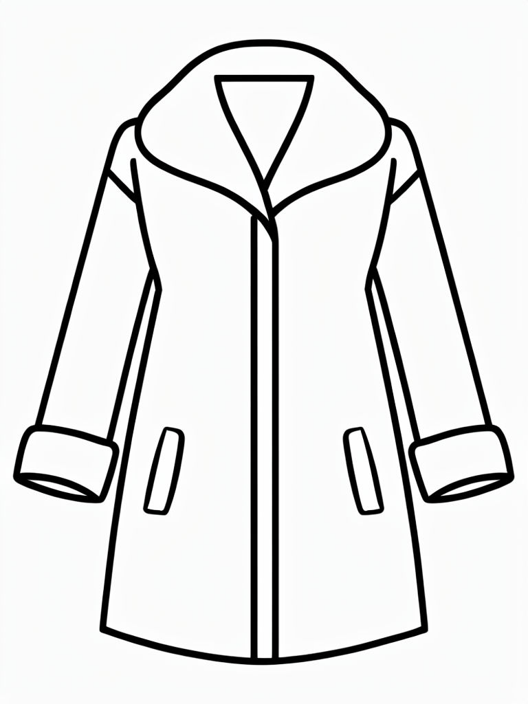 Minimalistic Black and White Coat Line Drawing for Coloring Book Pages