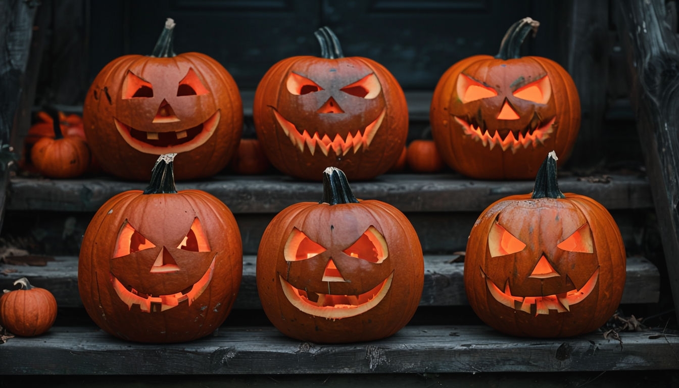 Intricately Carved Halloween Jack-o'-Lanterns Photograph