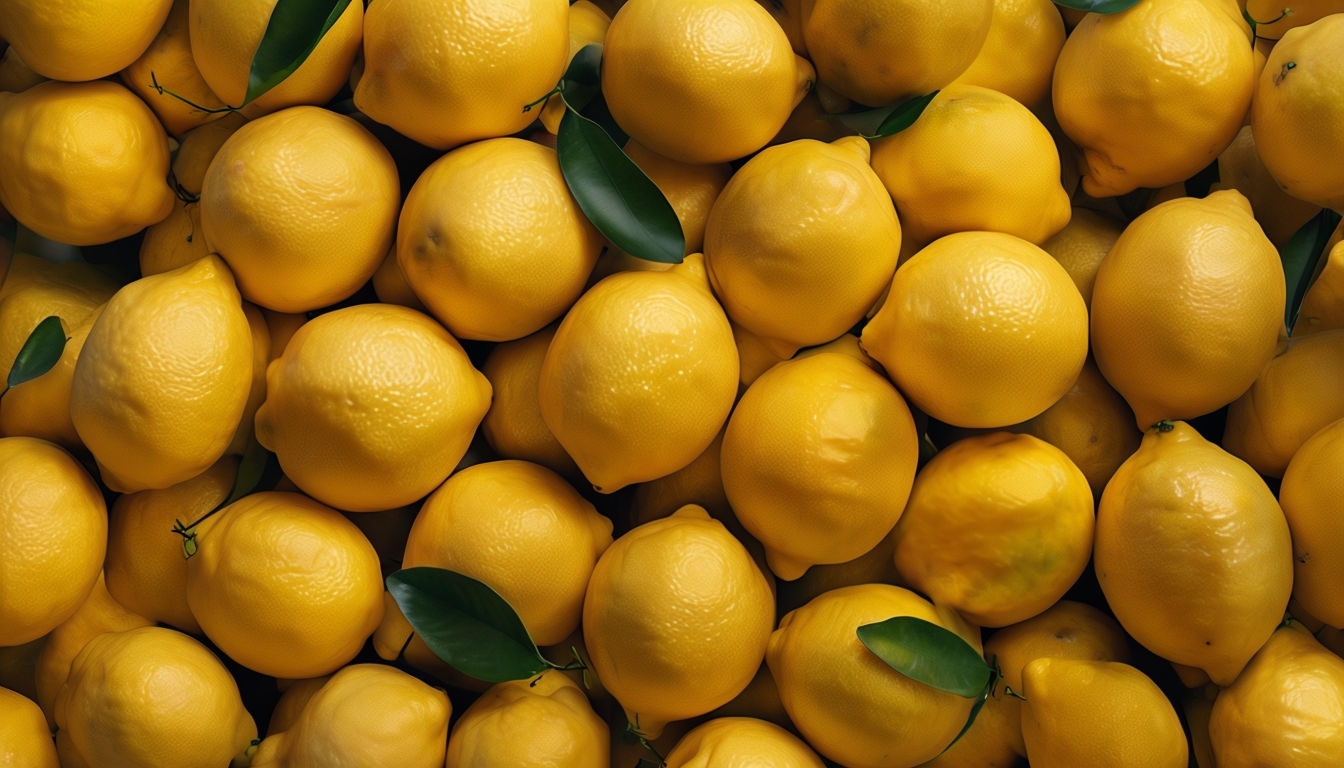 Vibrant Close-Up of Fresh Yellow Lemons Virtual Background