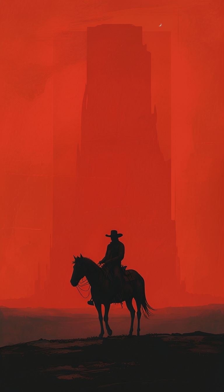 Lone Cowboy Silhouette Against Intense Red Sky Mobile Wallpaper