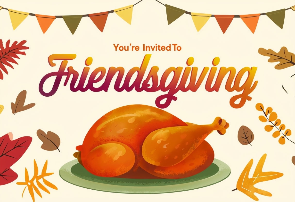 Colorful Friendsgiving Invitation Graphic with Festive Design Card