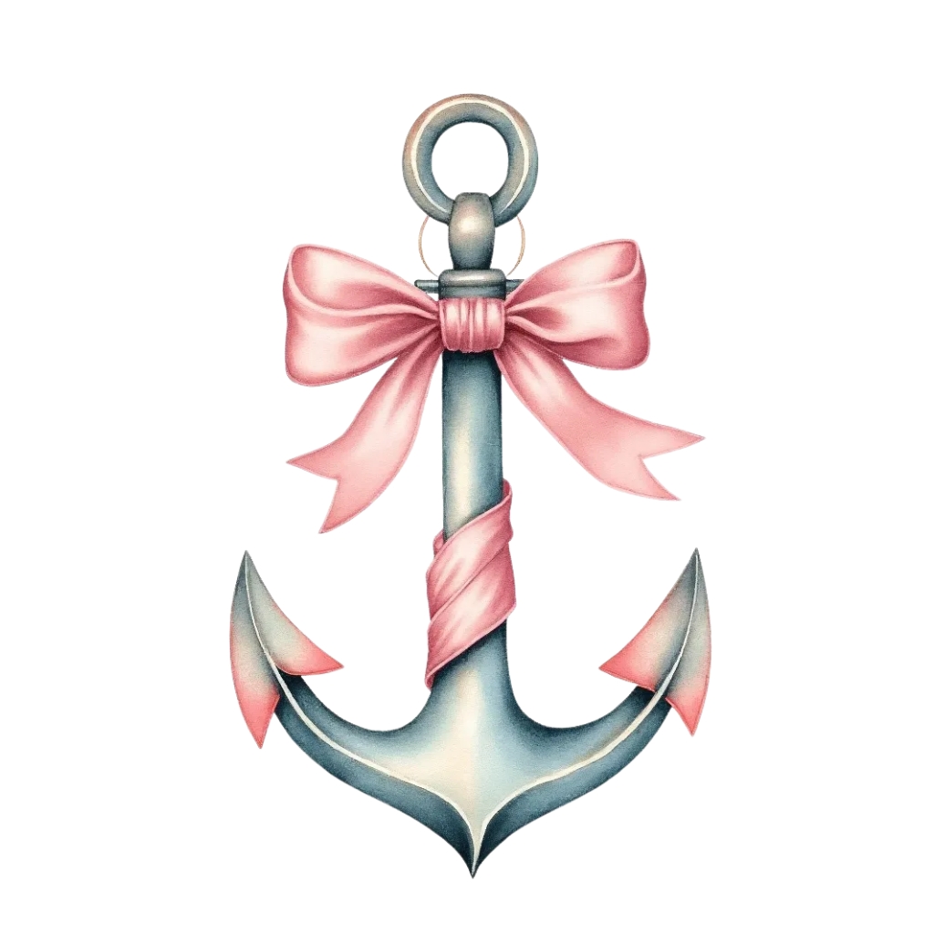 Decorative Watercolor Anchor with Pink Bow Illustration Sticker