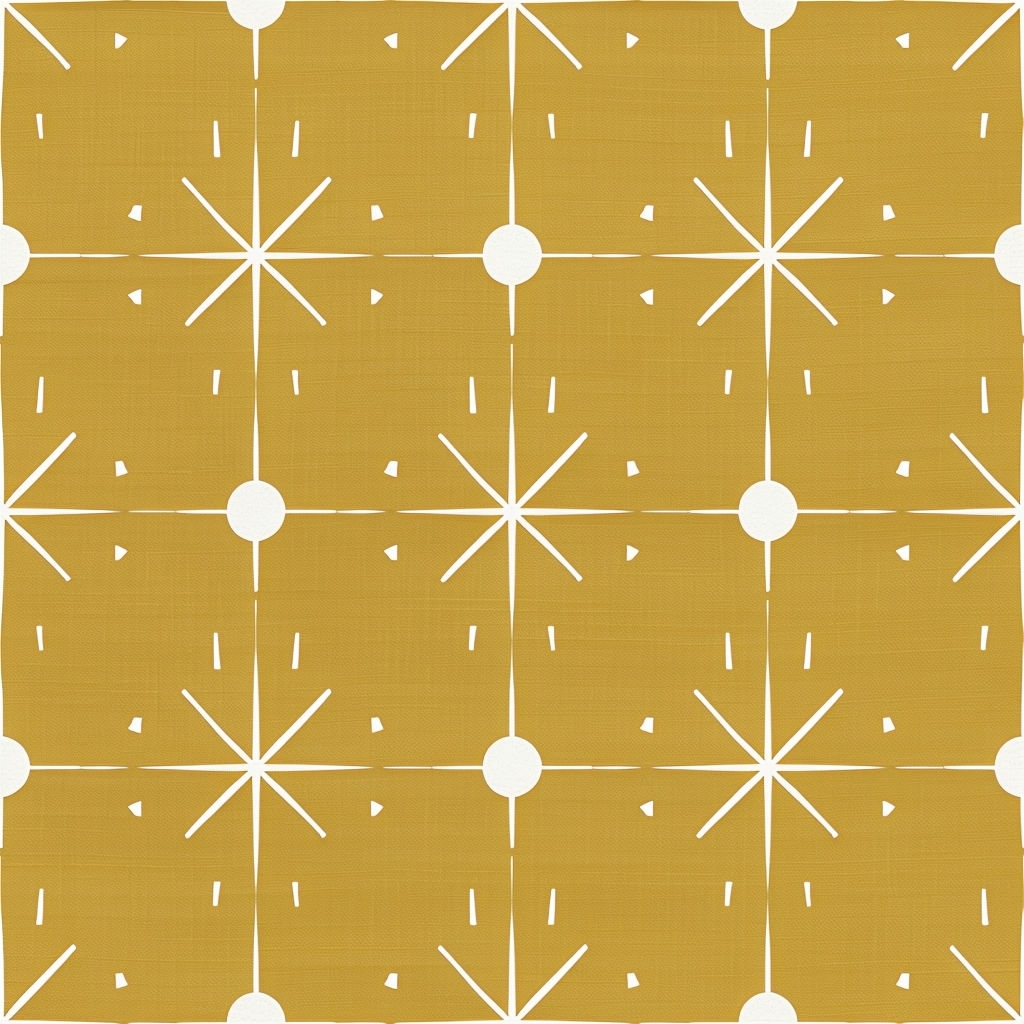 Abstract Sunburst Motifs on Mustard Yellow Background Seamless Pattern