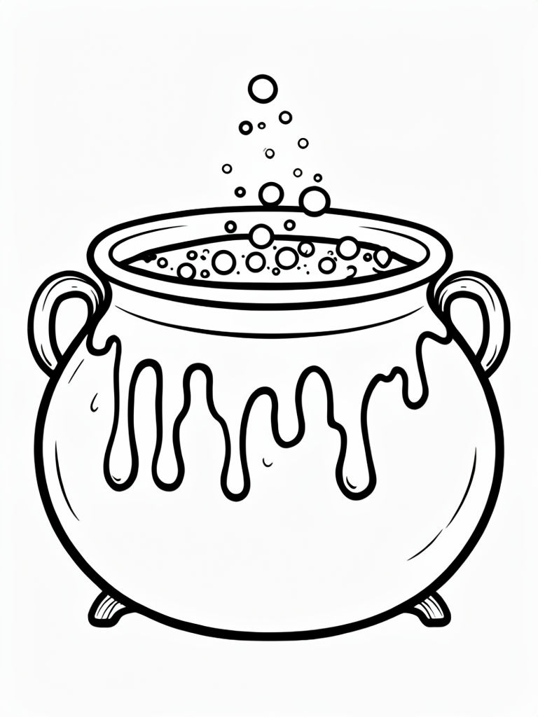 Charming Black and White Witch's Cauldron Coloring Page