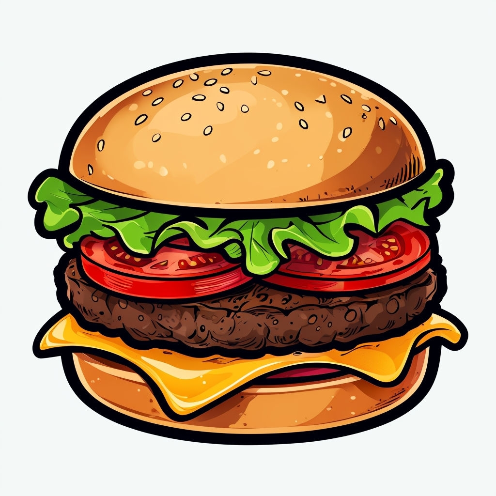 Cartoon Hamburger Illustration with Colorful Layers Sticker