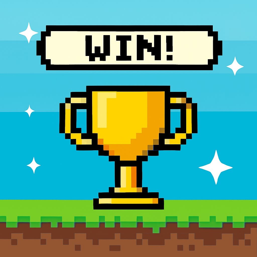 Celebratory Pixel Art Trophy with WIN Banner Social Media Post
