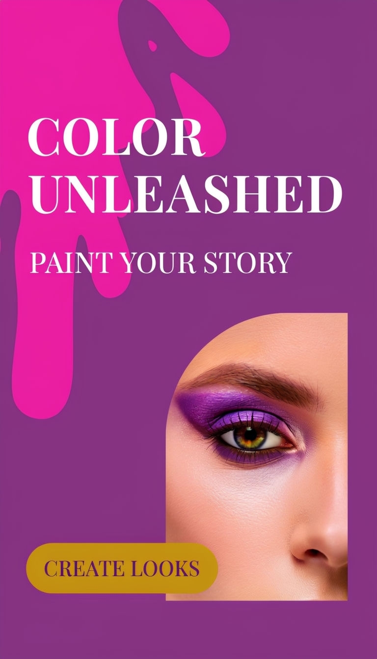 Vibrant Purple Eye Makeup Ad Featuring Artistic Drip Graphics Ads