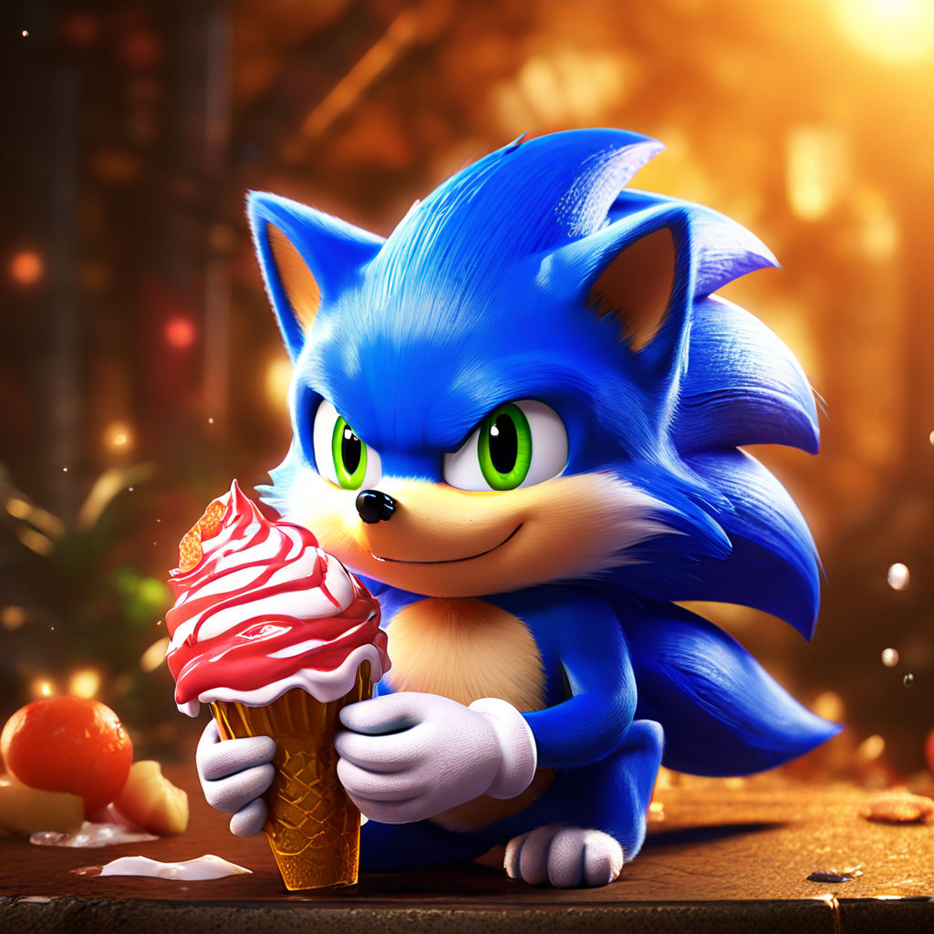 Sonic the Hedgehog eating ice cream