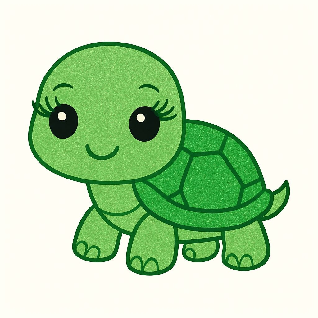 Cute Kawaii Cartoon Turtle with Big Eyes and Happy Smile Sticker