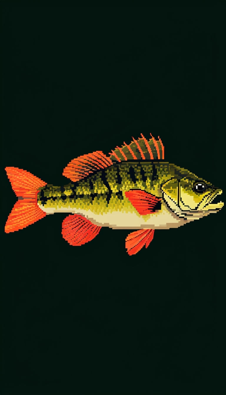 Pixelated Bass Fish Illustration on Black Background Art