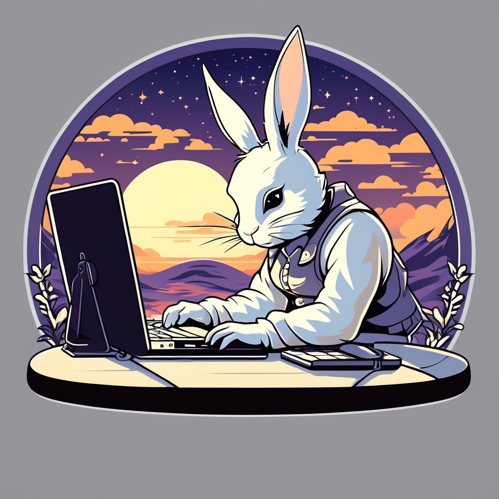 White rabbit engrossed in typing on a computer by Andrey Andronov ...