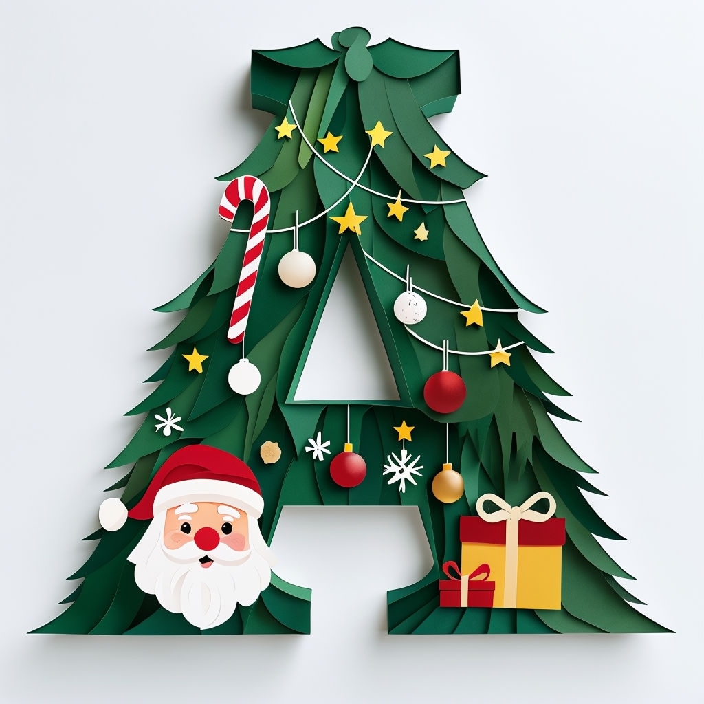 Festive Christmas Tree Letter A Illustration for Holiday Decor Monogram