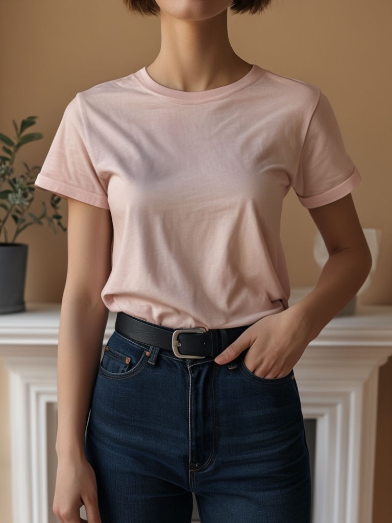 Minimalist Modern T-Shirt and Jeans Outfit Mockup