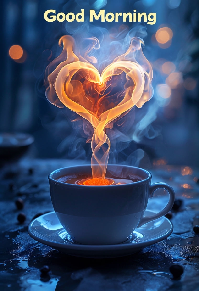 Good Morning Coffee Cup with Heart Steam Art Poster