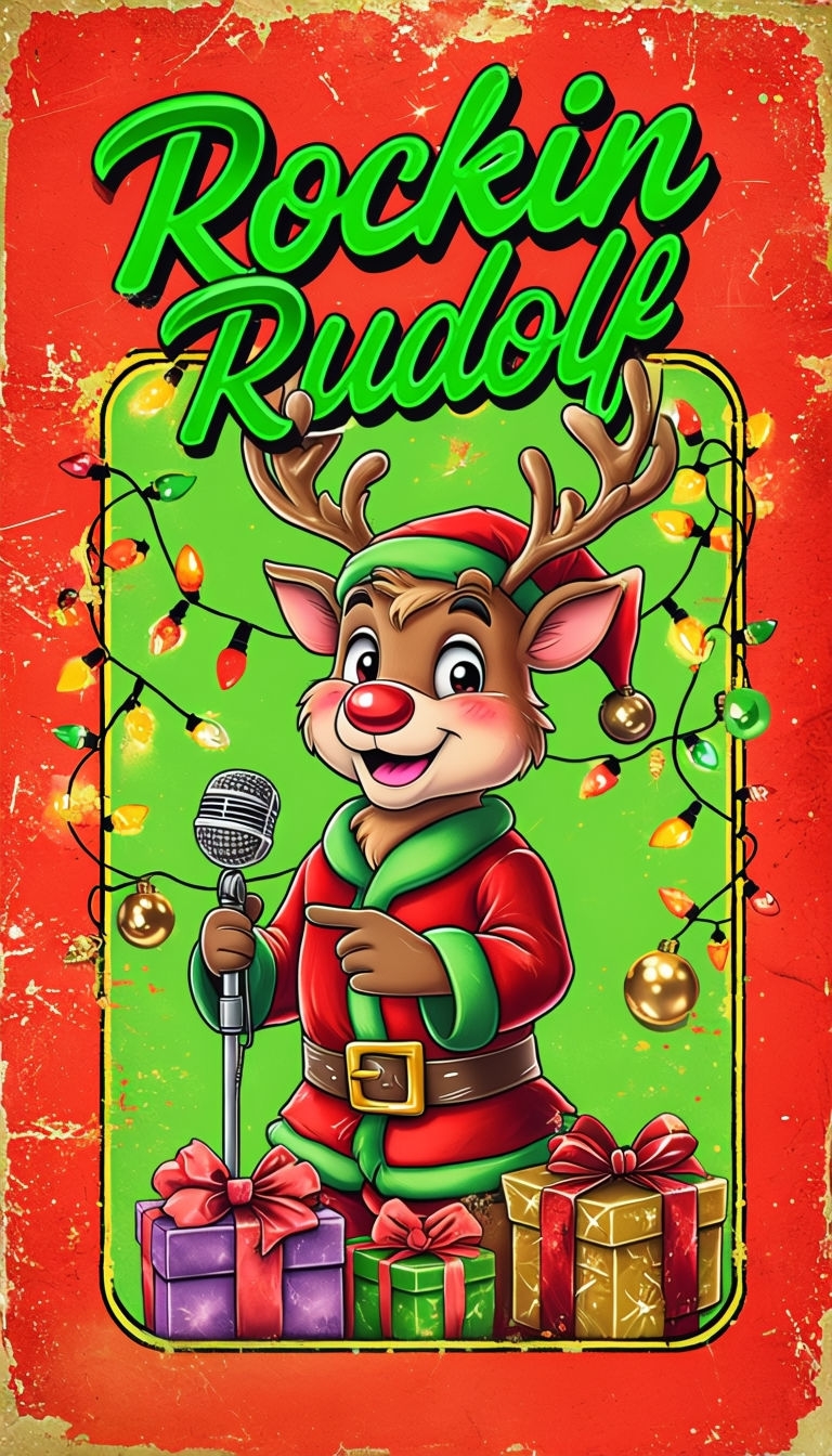 Cheerful Rudolph Santa Claus Cartoon Holiday Poster