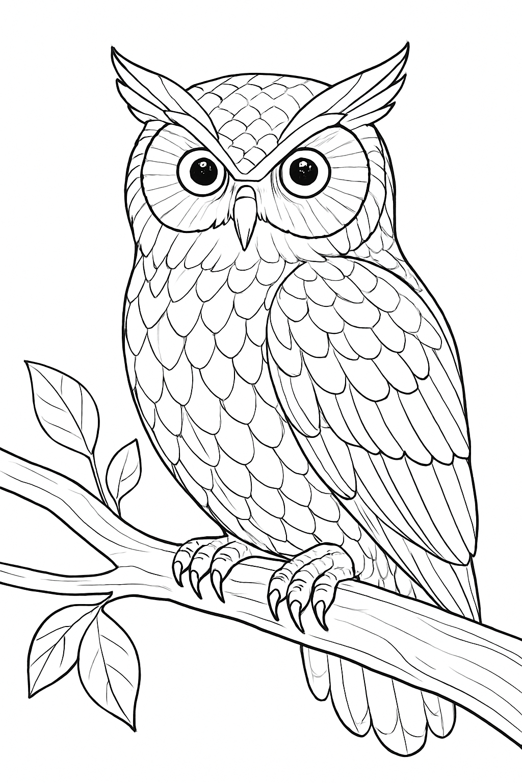 Intricate Black-and-White Owl Illustration for Coloring Book Pages