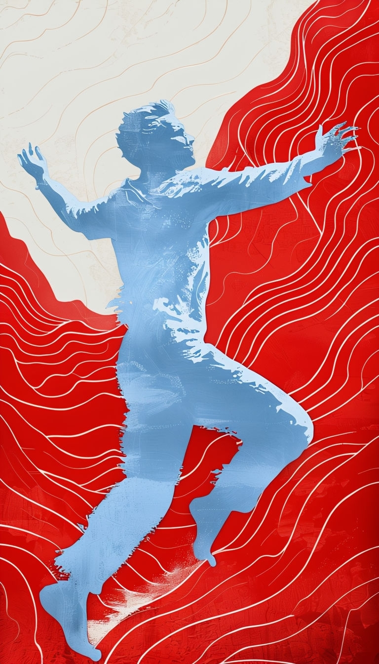 Dynamic Blue Silhouette with Bold Patterned Background Art