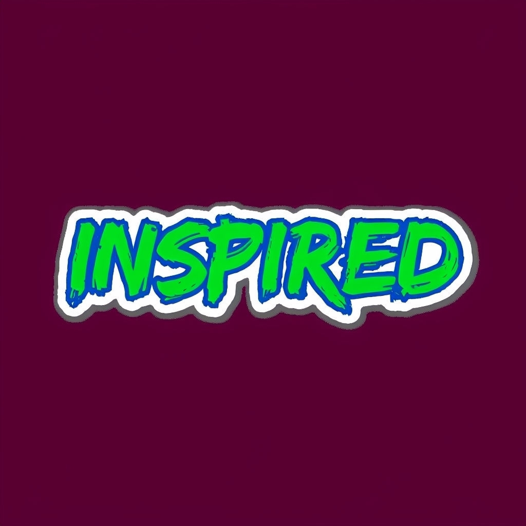 Bold 'INSPIRED' Neon Typography on Deep Purple T-Shirt