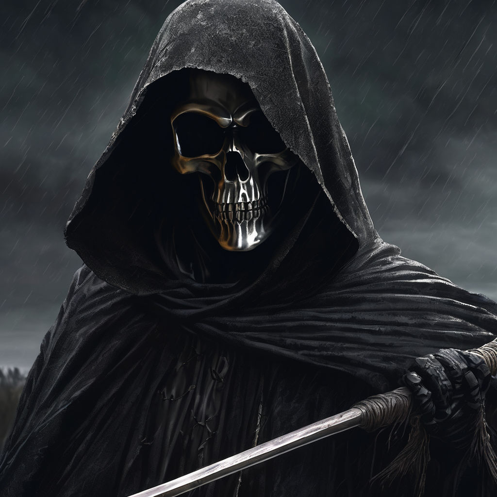 Grim reaper dark art portait realistic ragged cloak in the w... by ...