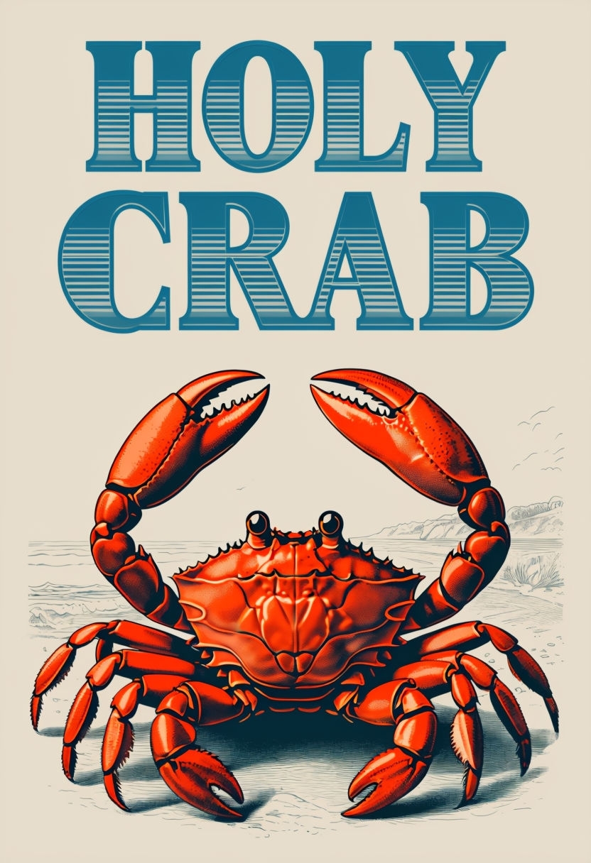 Vintage Holy Crab Seafood Promotional Poster Design