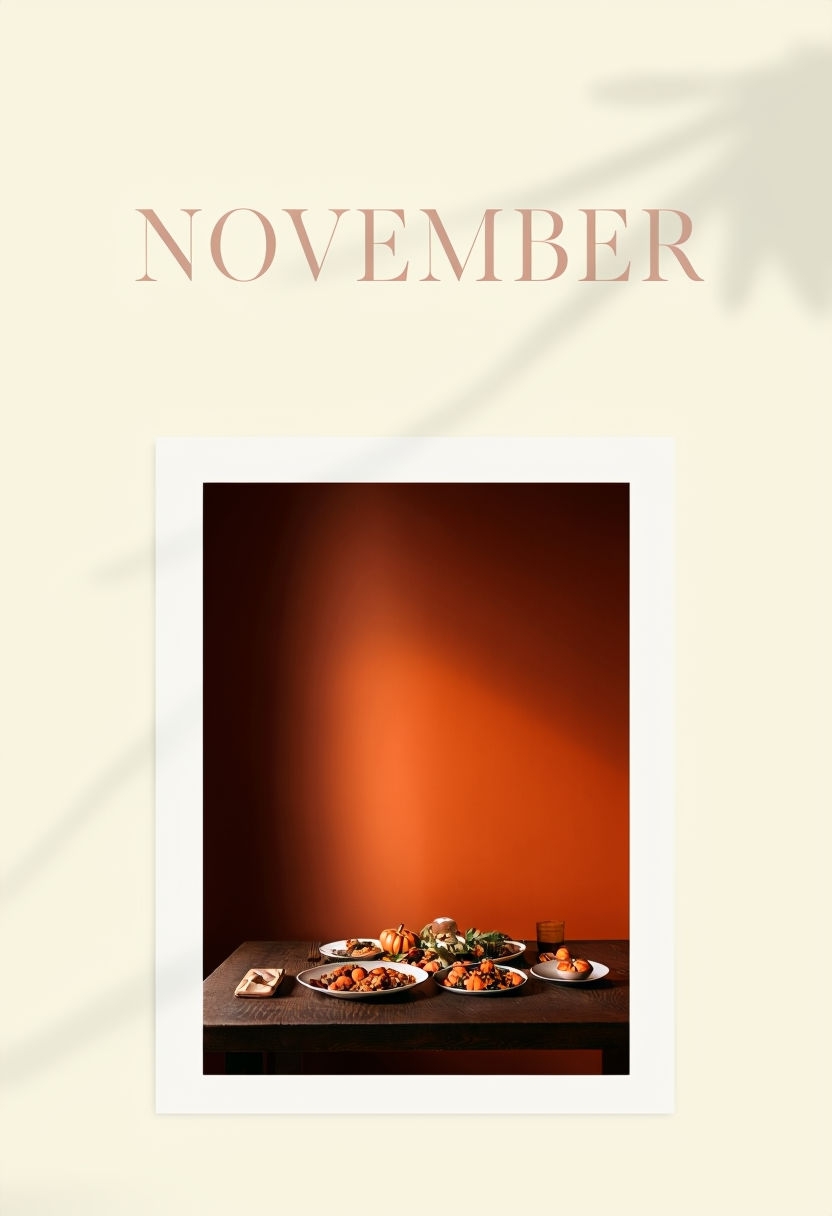 Elegant November Minimalist Design with Fall Table Setting Social Media Post