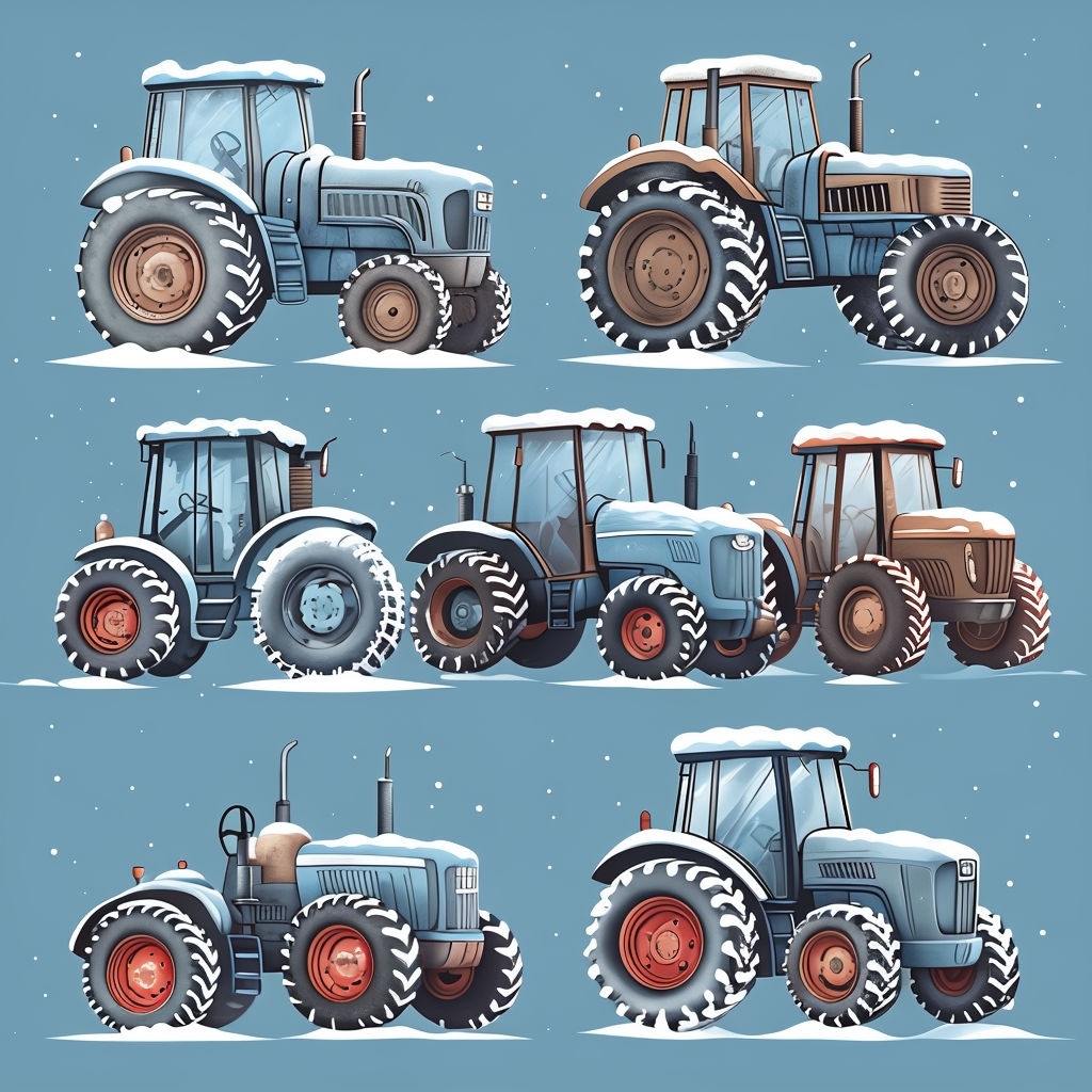 Whimsical Winter Tractors Seamless Pattern Design