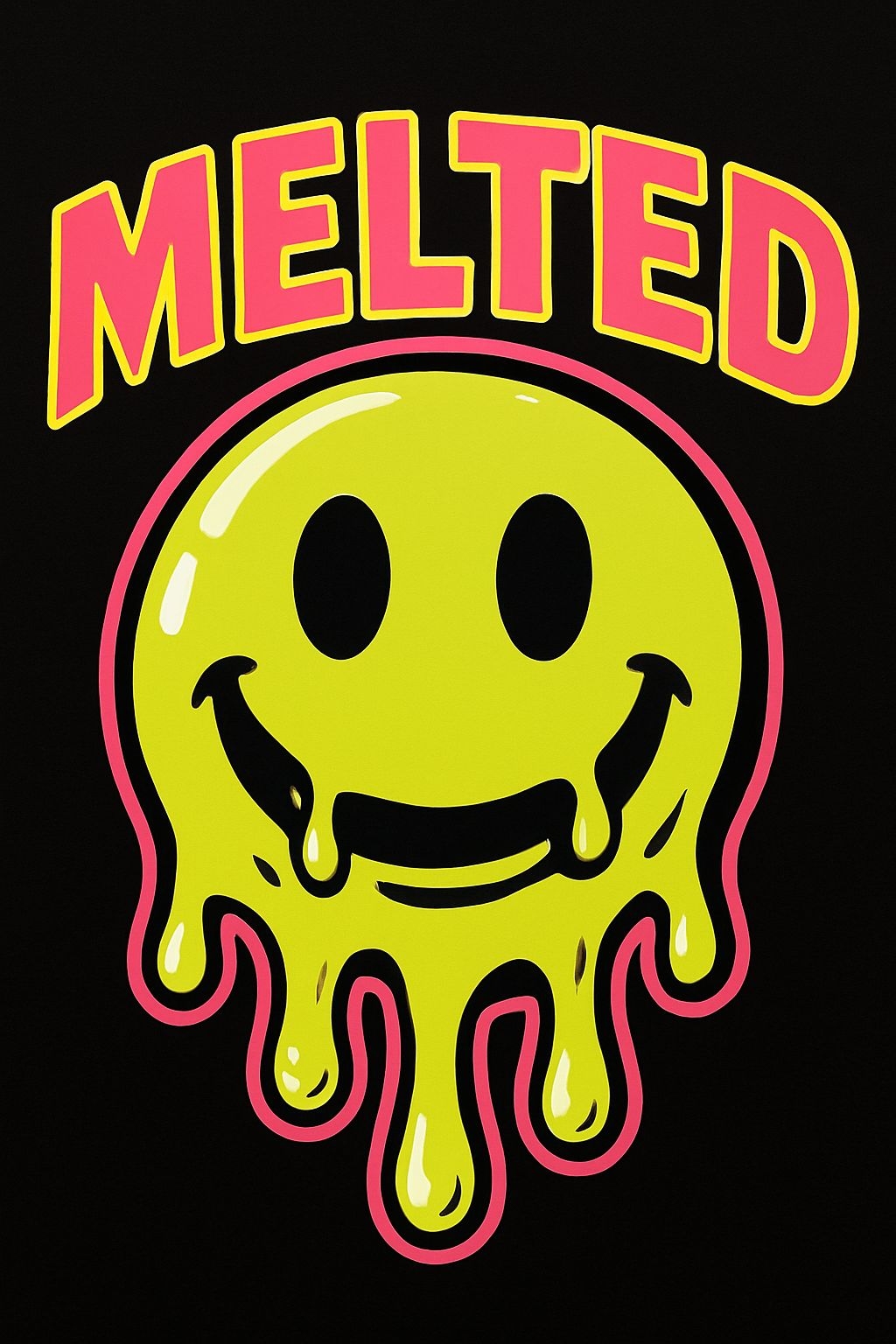 Vibrant Pop Art Melted Smiling Face Neon T-Shirt