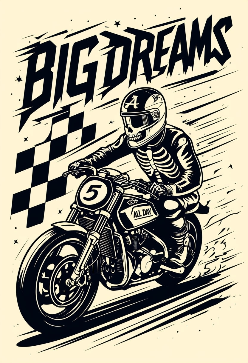 Dynamic Skeleton Motorcyclist with Big Dreams T-Shirt