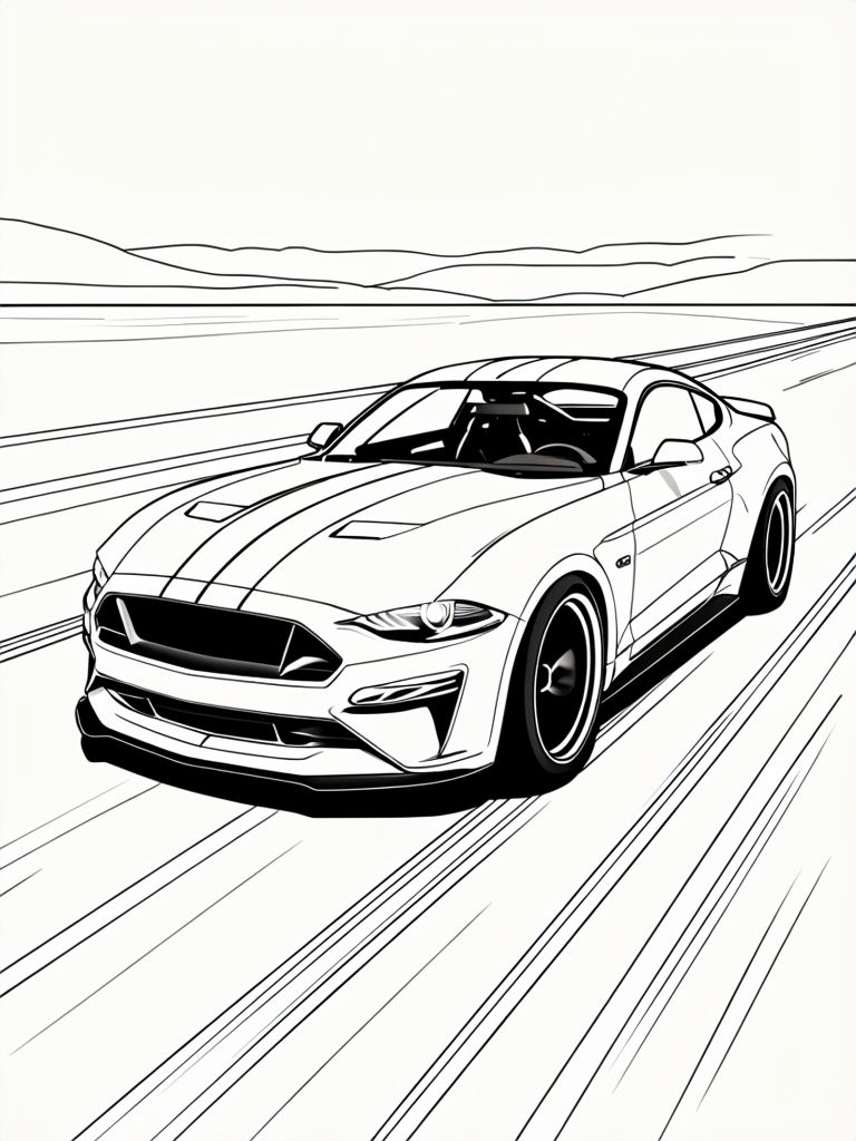 Sleek Modern Sports Car Line Drawing for Coloring Book Pages
