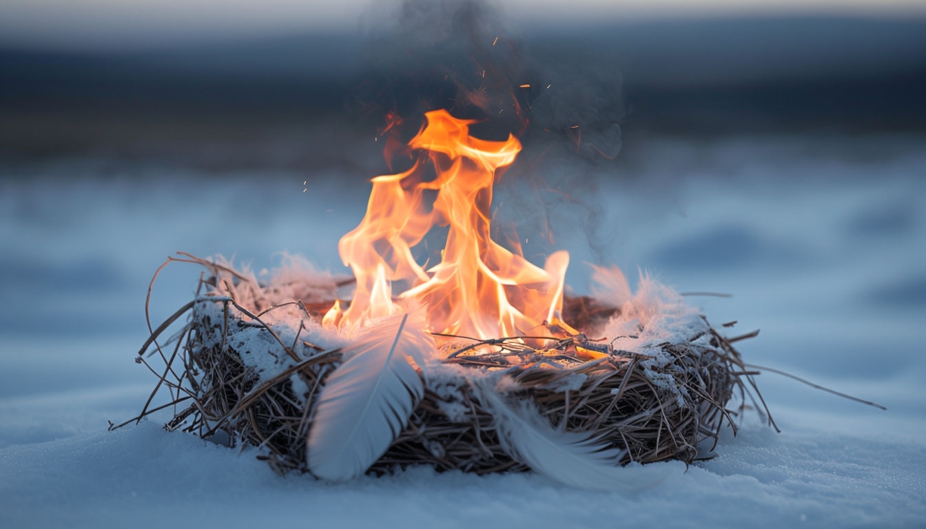 Vivid Flame Nesting in Snowy Setting Virtual Background