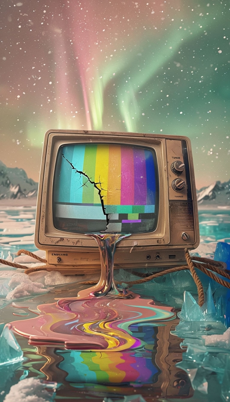 Surreal Vintage Television with Colorful Test Pattern Mobile Wallpaper