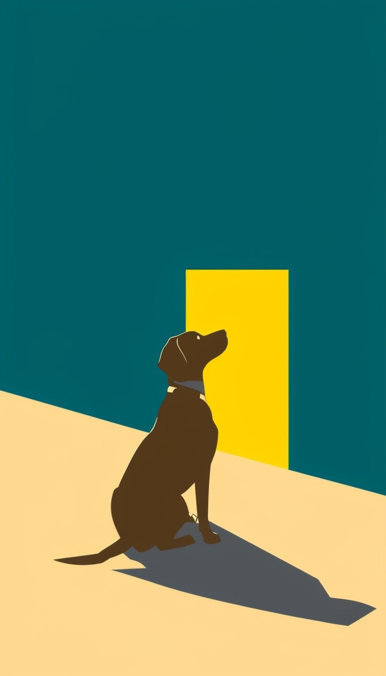 Stylized Brown Dog in Teal Field Geometric Design Mobile Wallpaper