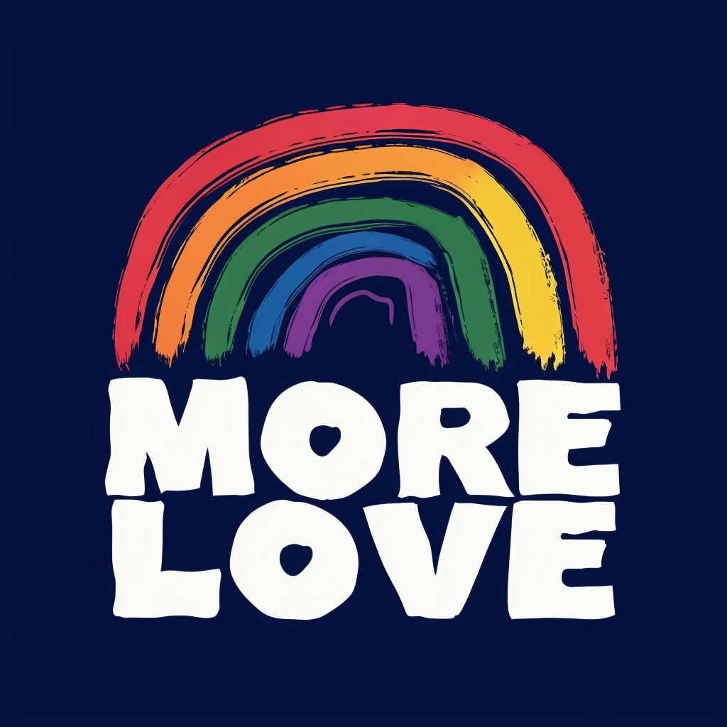 Vibrant Hand-Drawn Rainbow with More Love Text Sticker