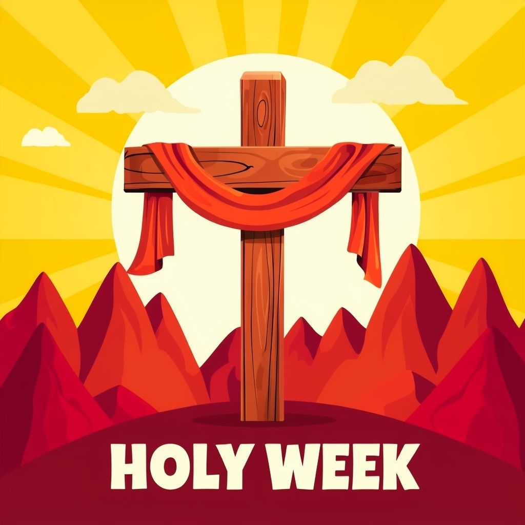 Holy Week Celebration with Wooden Cross Illustration Social Media Post