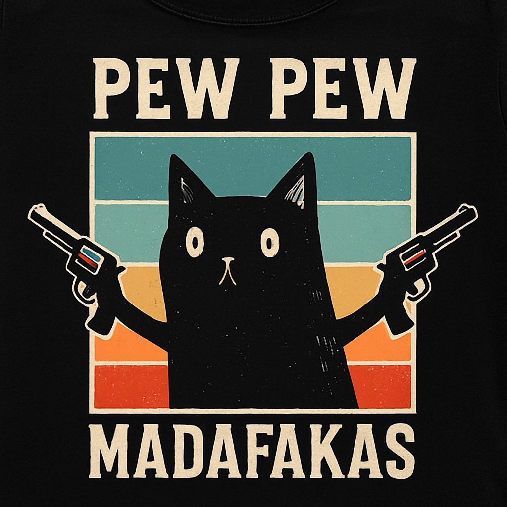 Vintage Black Cat with Revolvers PEW PEW T-Shirt