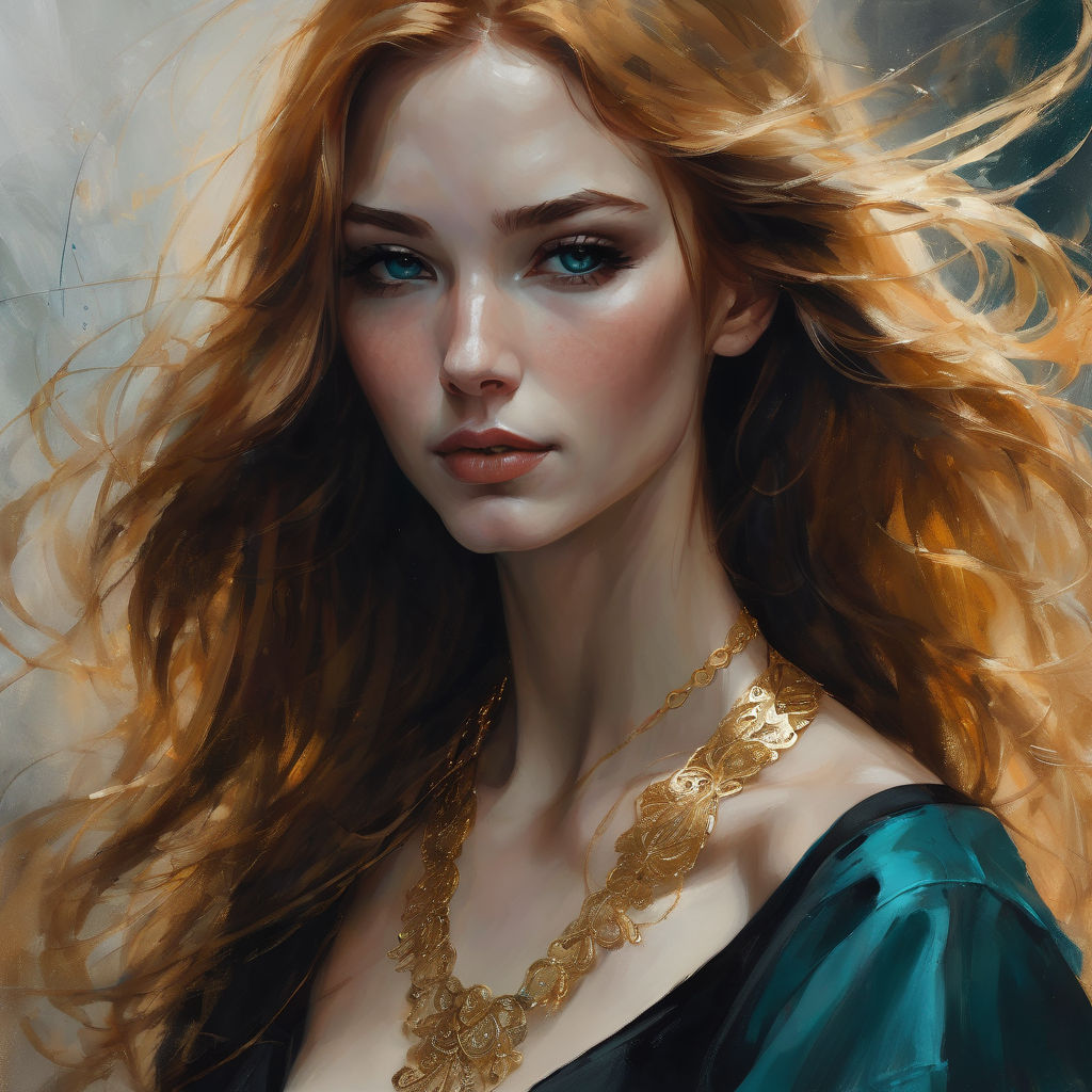 A realistic detailed beautiful woman with long ginger hair i... by M ...