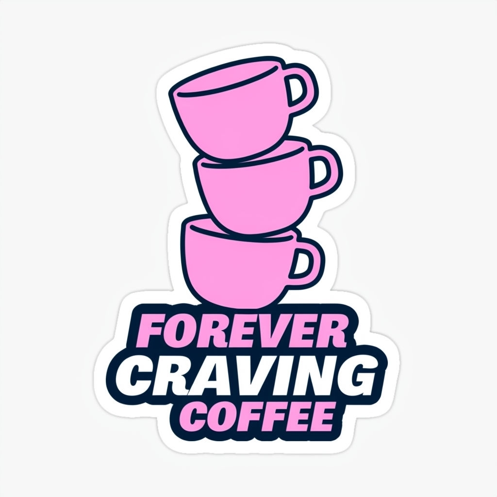 Playful Pink Coffee Cups Forever Craving Coffee Sticker