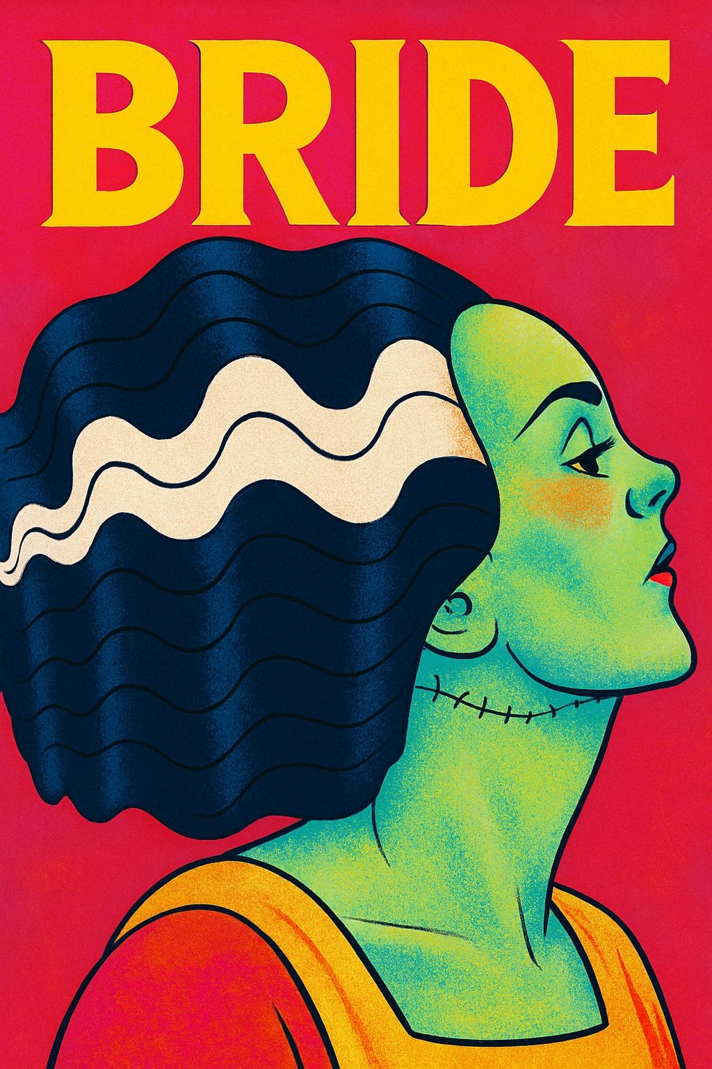 Vibrant Pop Art Bride Illustration with Bold Colors Poster