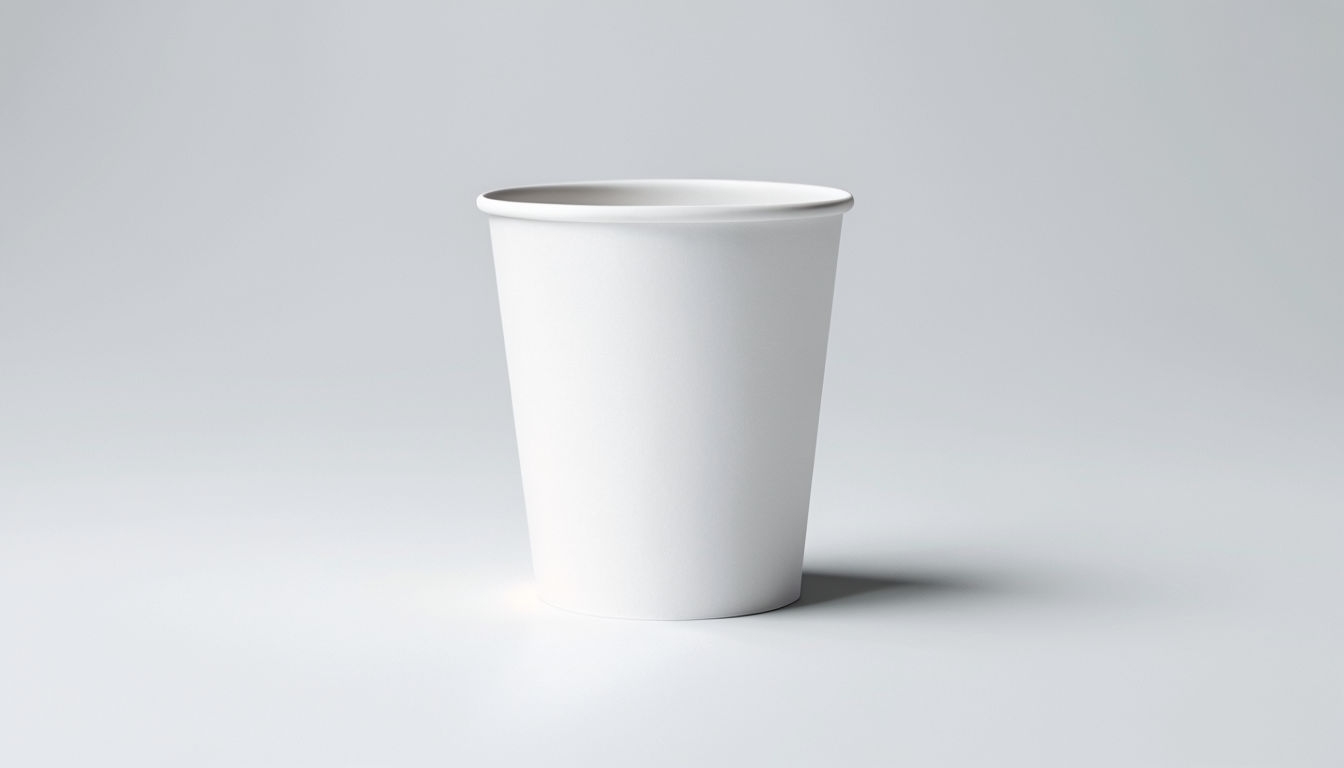 Minimalist White Paper Cup Mockup in Light Grey Setting Mockup