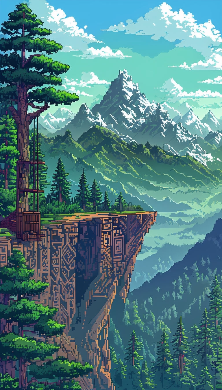 Serene Pixel Art Landscape with Majestic Mountains Phone Case Cover