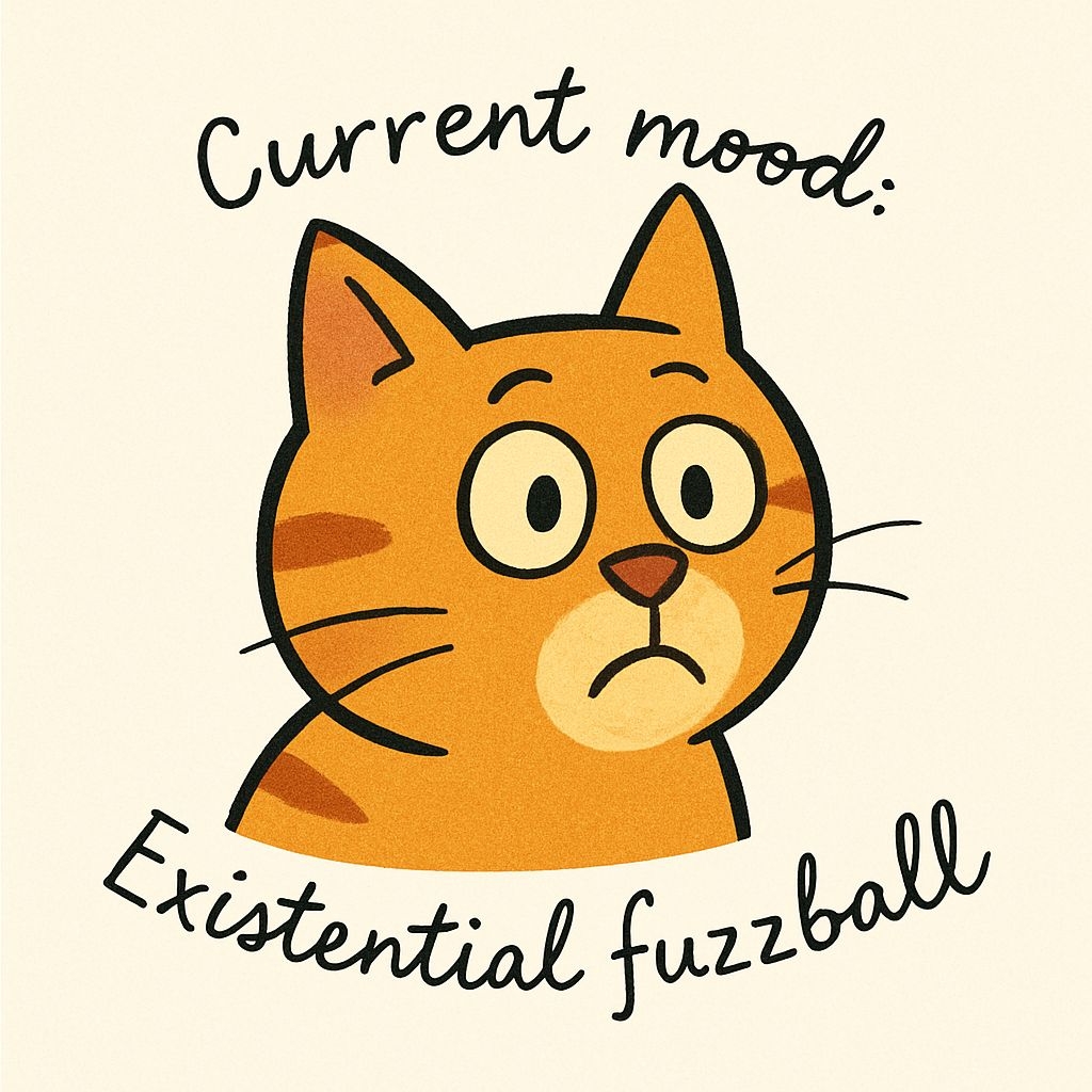 Curious Orange Tabby Cat with Whimsical Text Sticker