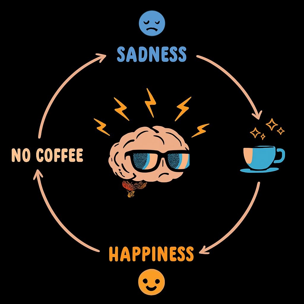 Humorous Coffee Mood Cycle Cartoon Illustration Mug
